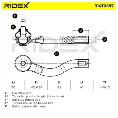 Końcówka drążka kierowniczego RIDEX 914T0587 914T0587 - foto 7