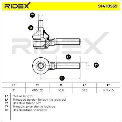 Końcówka drążka kierowniczego RIDEX 914T0559 914T0559 - foto 6