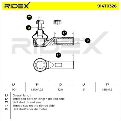 Końcówka drążka kierowniczego RIDEX 914T0326 914T0326 - foto 5