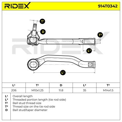 Końcówka drążka kierowniczego RIDEX 914T0342 914T0342 - foto 5