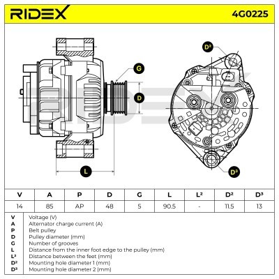 Alternator RIDEX 4G0225 4G0225 - foto 5