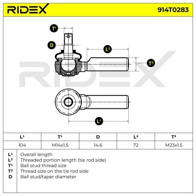Końcówka drążka kierowniczego RIDEX 914T0283 914T0283 - foto 5