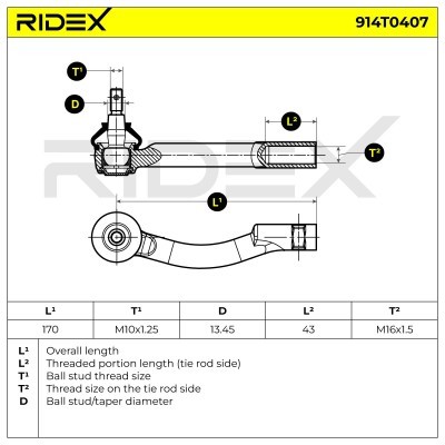 Końcówka drążka kierowniczego RIDEX 914T0407 914T0407 - foto 6