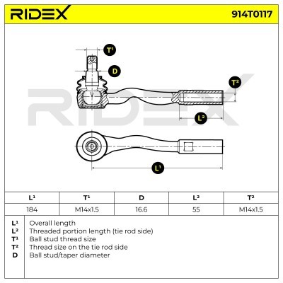 Końcówka drążka kierowniczego RIDEX 914T0117 914T0117 - foto 3
