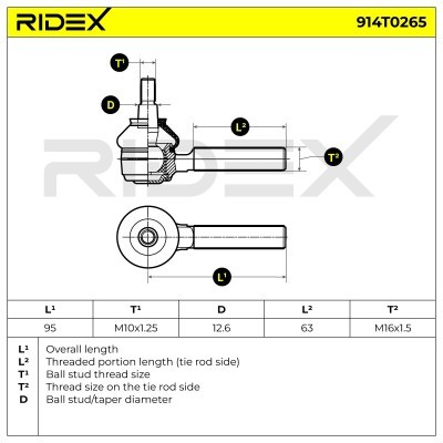 Końcówka drążka kierowniczego RIDEX 914T0265 914T0265 - foto 5