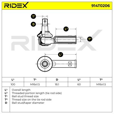 Końcówka drążka kierowniczego RIDEX 914T0206 914T0206 - foto 5