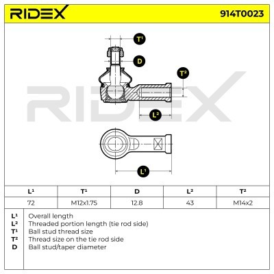 Końcówka drążka kierowniczego RIDEX 914T0023 914T0023 - foto 2