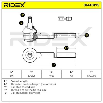 Końcówka drążka kierowniczego RIDEX 914T0175 914T0175 - foto 5