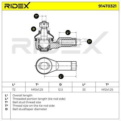 Końcówka drążka kierowniczego RIDEX 914T0321 914T0321 - foto 5