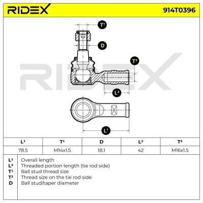 Końcówka drążka kierowniczego RIDEX 914T0396 914T0396 - foto 6