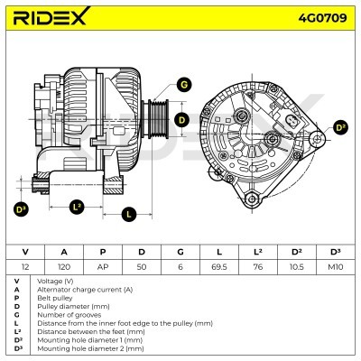 Alternator RIDEX 4G0709 4G0709 - foto 6