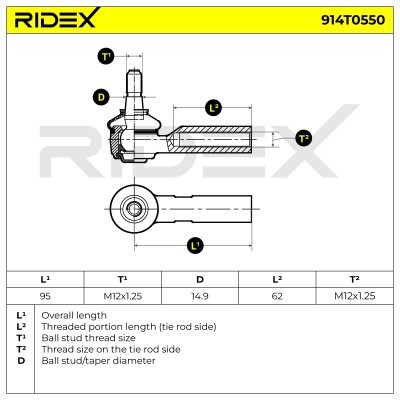Końcówka drążka kierowniczego RIDEX 914T0550 914T0550 - foto 6