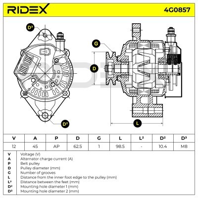 Alternator RIDEX 4G0857 4G0857 - foto 7