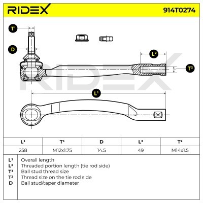Końcówka drążka kierowniczego RIDEX 914T0274 914T0274 - foto 5