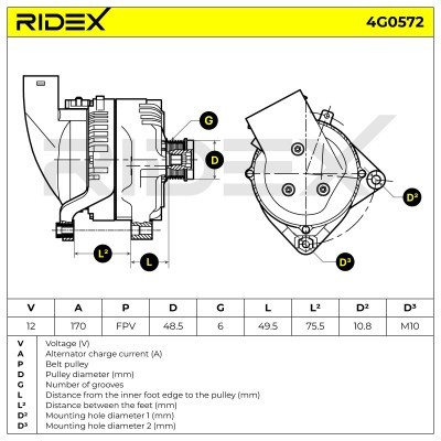 Alternator RIDEX 4G0572 4G0572 - foto 7