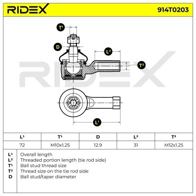 Końcówka drążka kierowniczego RIDEX 914T0203 914T0203 - foto 5