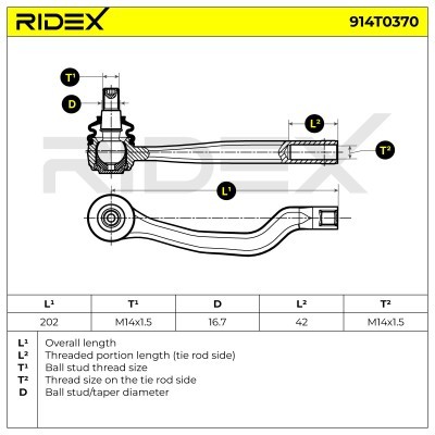 Końcówka drążka kierowniczego RIDEX 914T0370 914T0370 - foto 5