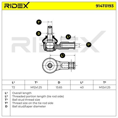 Końcówka drążka kierowniczego RIDEX 914T0193 914T0193 - foto 6