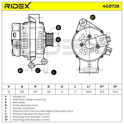 Alternator RIDEX 4G0728 4G0728 - foto 7