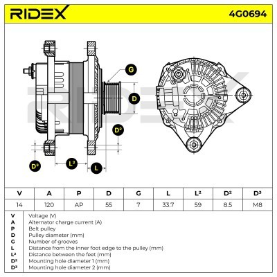 Alternator RIDEX 4G0694 4G0694 - foto 5
