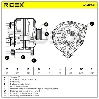 Alternator RIDEX 4G0731 4G0731 - foto 5