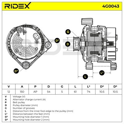 Alternator RIDEX 4G0043 4G0043 - foto 6