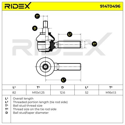 Końcówka drążka kierowniczego RIDEX 914T0496 914T0496 - foto 5