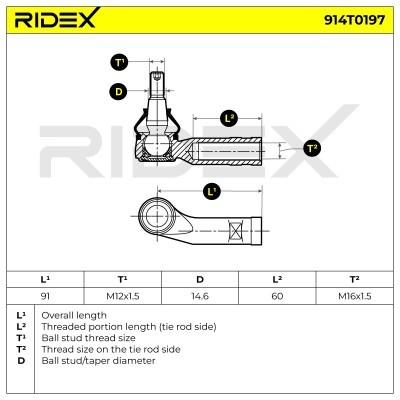Końcówka drążka kierowniczego RIDEX 914T0197 914T0197 - foto 5