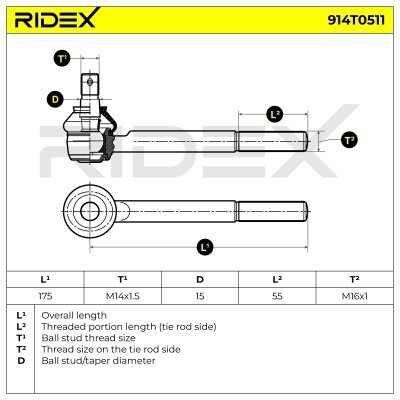 Końcówka drążka kierowniczego RIDEX 914T0511 914T0511 - foto 6