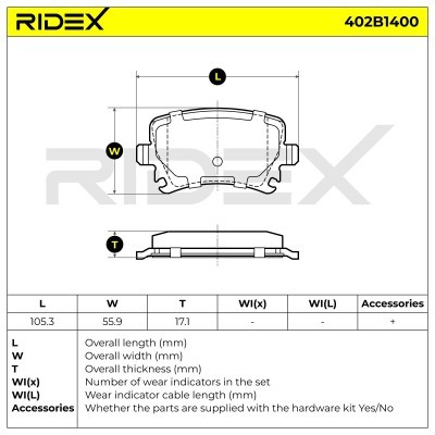 Klocki hamulcowe RIDEX 402B1400 402B1400 - foto 3