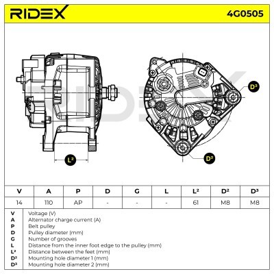 Alternator RIDEX 4G0505 4G0505 - foto 7