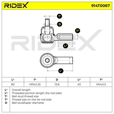 Końcówka drążka kierowniczego RIDEX 914T0067 914T0067 - foto 5