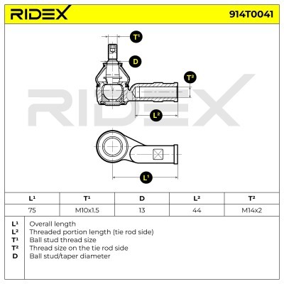 Końcówka drążka kierowniczego RIDEX 914T0041 914T0041 - foto 3