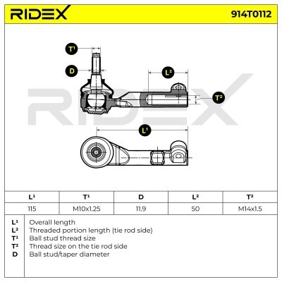 Końcówka drążka kierowniczego RIDEX 914T0112 914T0112 - foto 6