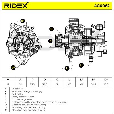 Alternator RIDEX 4G0062 4G0062 - foto 6