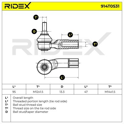 Końcówka drążka kierowniczego RIDEX 914T0531 914T0531 - foto 6