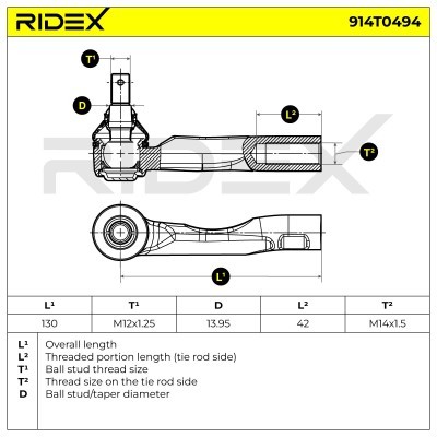 Końcówka drążka kierowniczego RIDEX 914T0494 914T0494 - foto 6