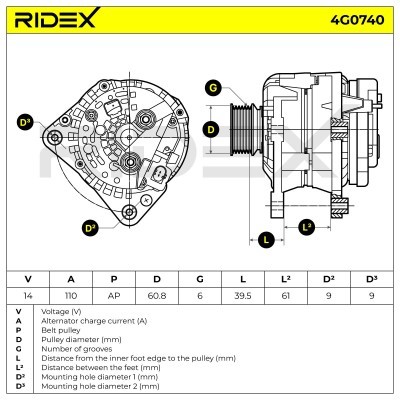 Alternator RIDEX 4G0740 4G0740 - foto 5
