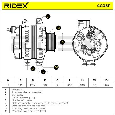 Alternator RIDEX 4G0511 4G0511 - foto 5