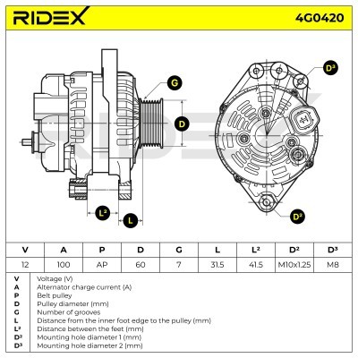 Alternator RIDEX 4G0420 4G0420 - foto 5