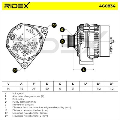 Alternator RIDEX 4G0834 4G0834 - foto 5