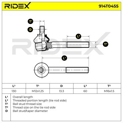Końcówka drążka kierowniczego RIDEX 914T0455 914T0455 - foto 6