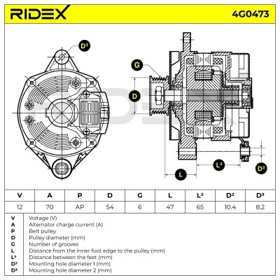 Alternator RIDEX 4G0473 4G0473 - foto 5