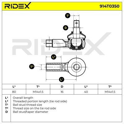 Końcówka drążka kierowniczego RIDEX 914T0350 914T0350 - foto 5