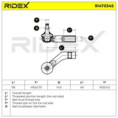 Końcówka drążka kierowniczego RIDEX 914T0345 914T0345 - foto 6