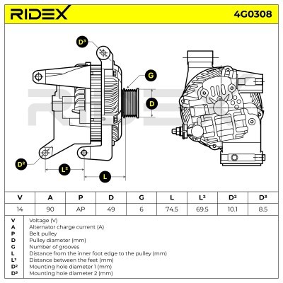 Alternator RIDEX 4G0308 4G0308 - foto 6