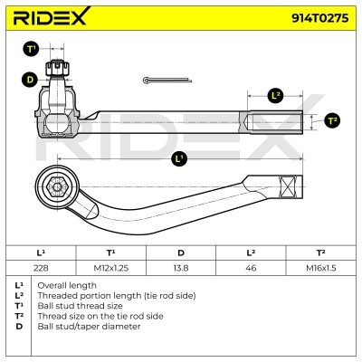 Końcówka drążka kierowniczego RIDEX 914T0275 914T0275 - foto 7