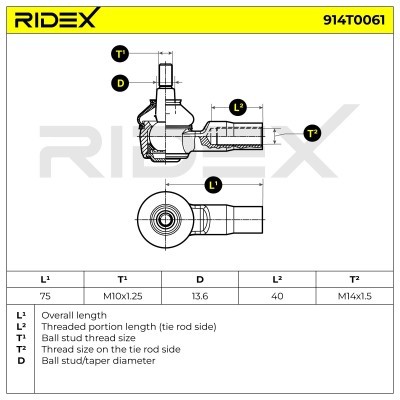 Końcówka drążka kierowniczego RIDEX 914T0061 914T0061 - foto 3