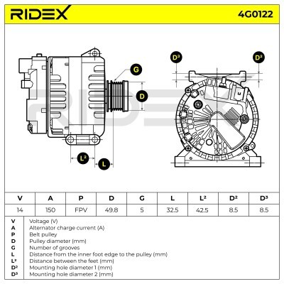 Alternator RIDEX 4G0122 4G0122 - foto 8