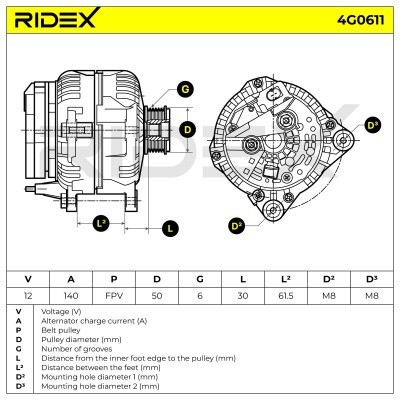 Alternator RIDEX 4G0611 4G0611 - foto 7